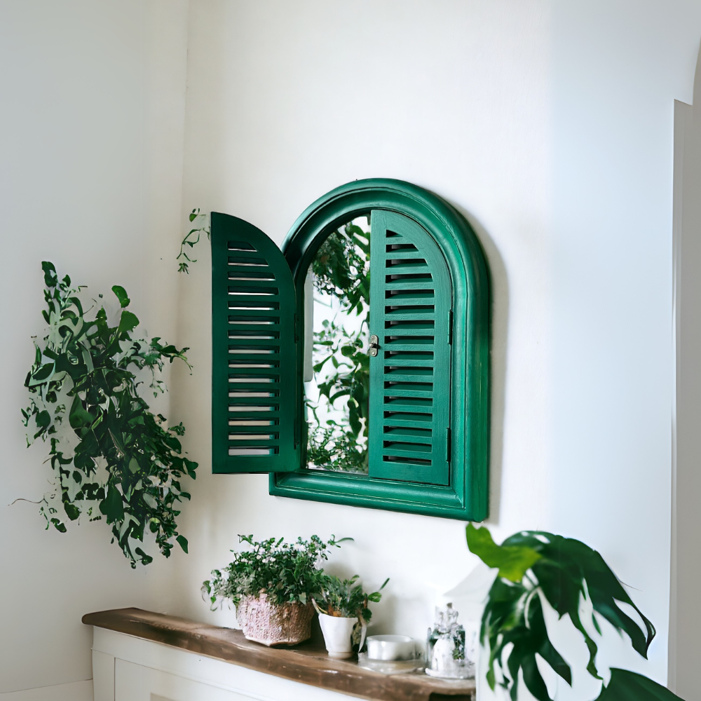 Arch Slatted Window Mirror